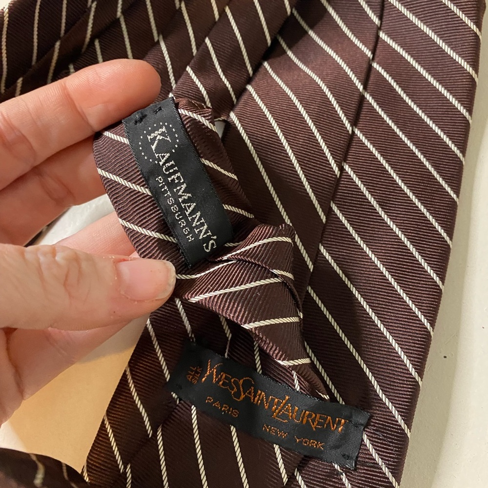 Yves Saint Laurent Brown and White Striped Tie - Picture 3 of 5